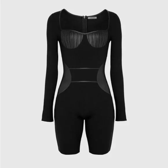 NWT Maniere De Voir Black Pleated Bandage Playsuit Romper Jumpsuit.SZ 4